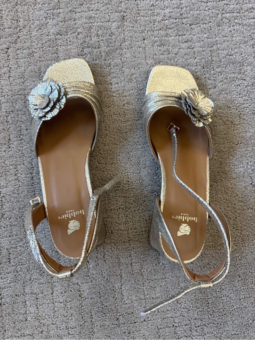 Bobbies Paris Metallic Gold Floral Slingback Sandals